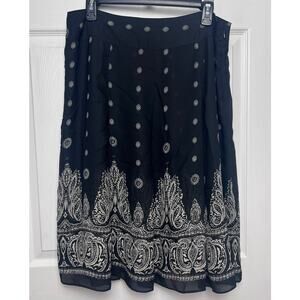 Geofferey Beene Sport Women's Pleated Black Paisley Flowy Lined Skirt Size 14